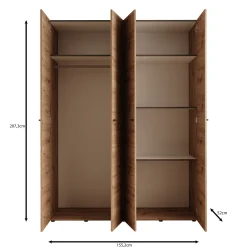 Nouran - Kledingkast met 4 deuren - Eikenpatroon - 155x52x208 cm