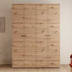 Nouran - Kledingkast met 4 deuren - Eikenpatroon - 155x52x208 cm