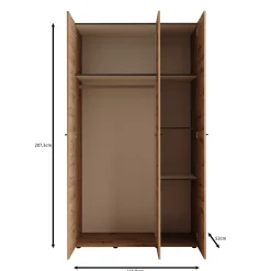 Nouran - Kledingkast met 3 deuren - Eikenpatroon - 117x52x208 cm