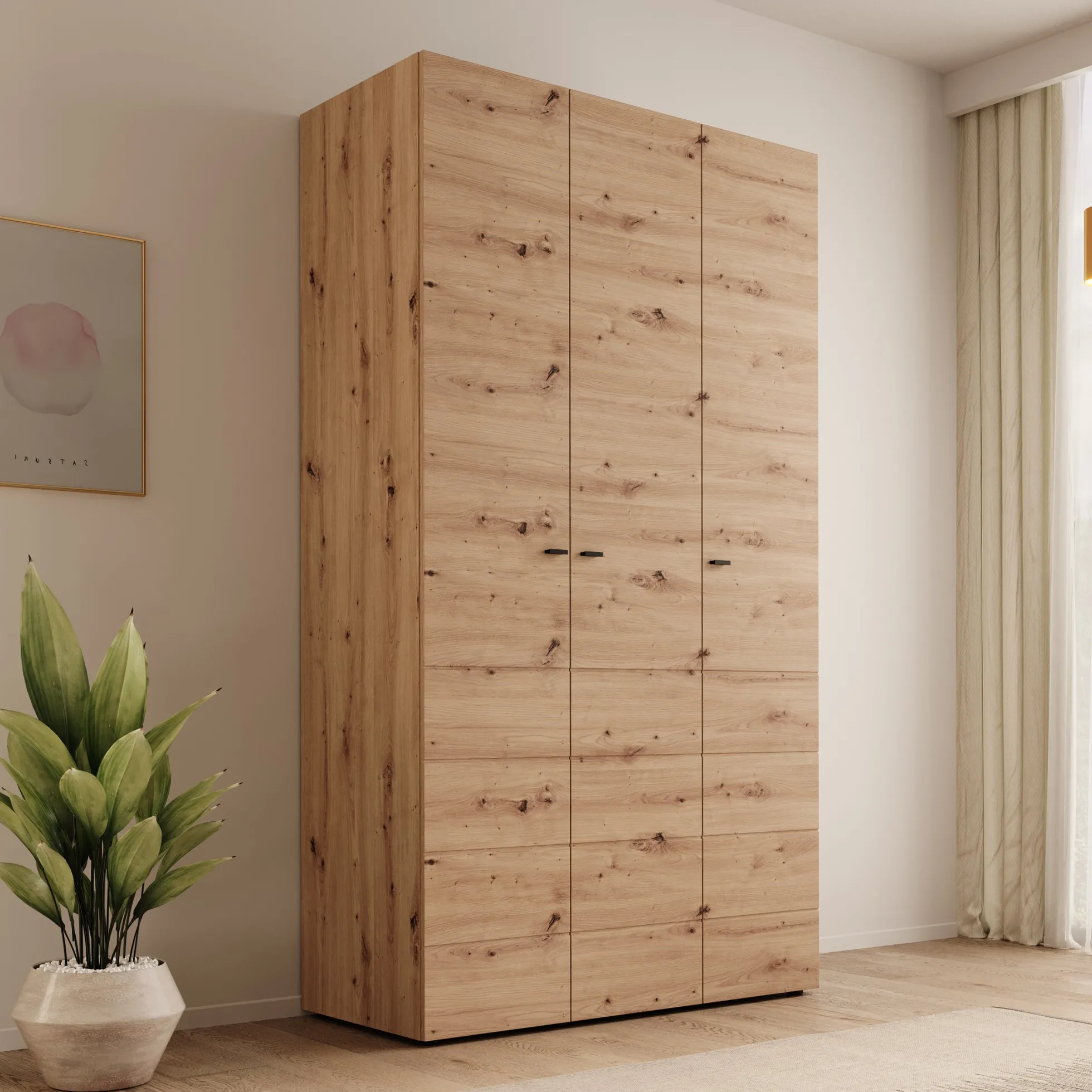 Nouran - Kledingkast met 3 deuren - Eikenpatroon - 117x52x208 cm