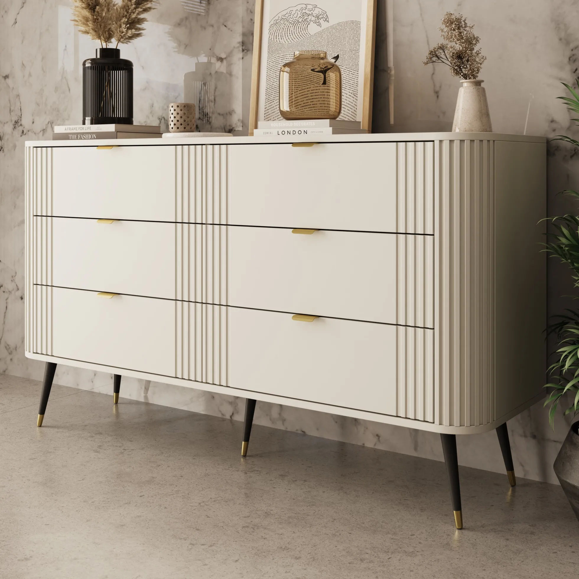 Oahu - Ladekast 6 lades - Beige - 138x40x80 cm