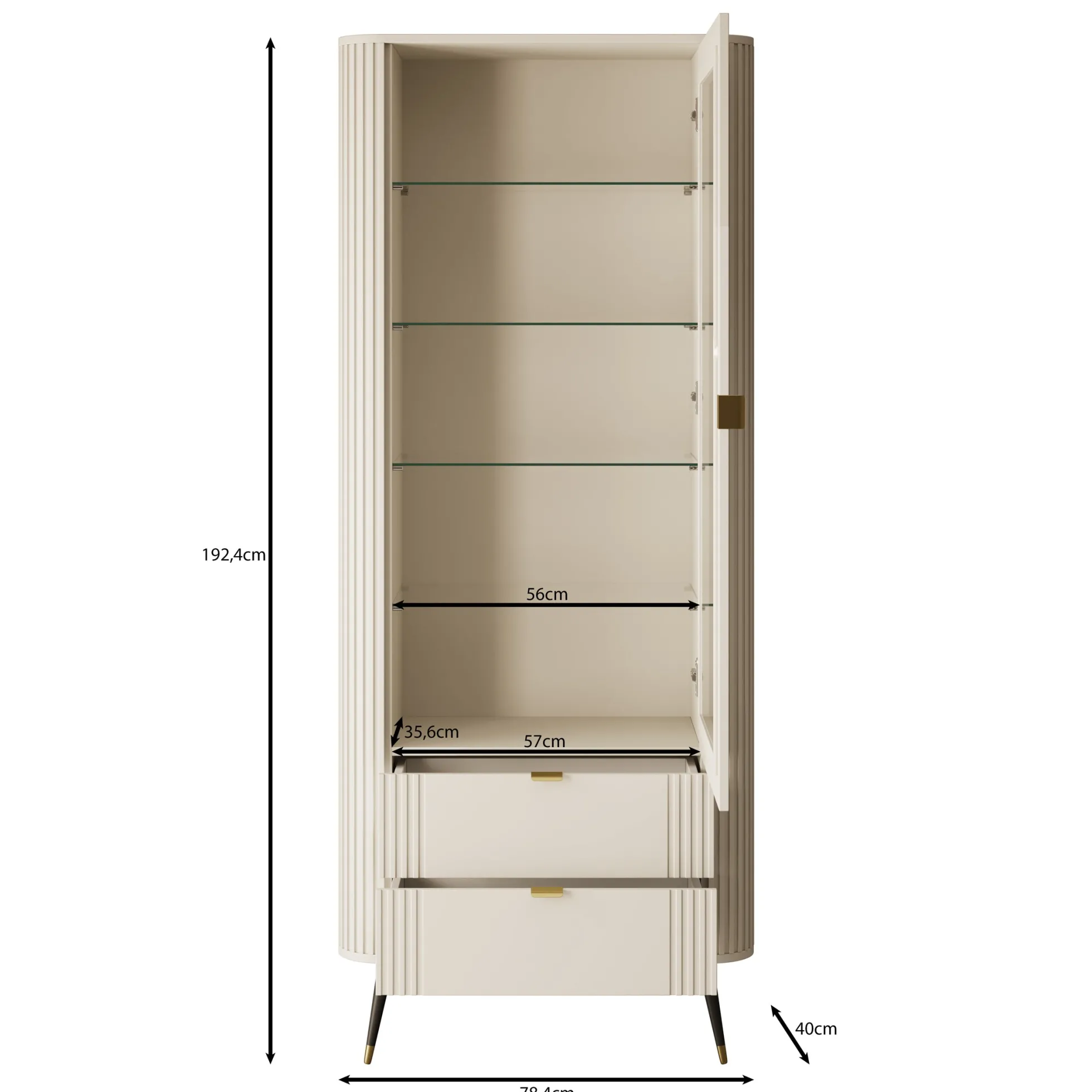 Oahu - Vitrinekast - Beige - 78x40x192 cm