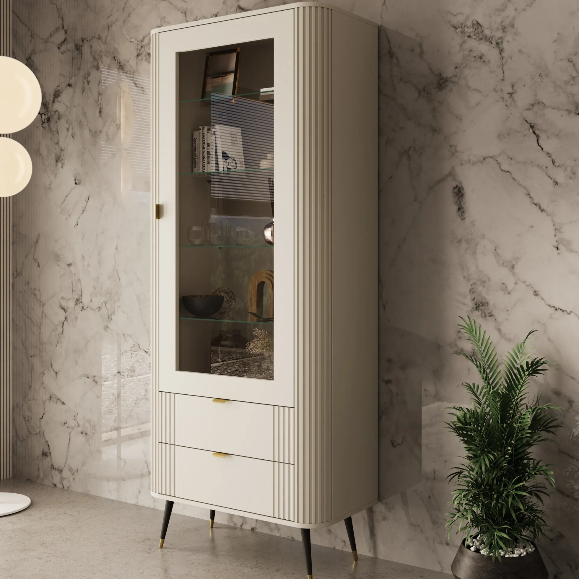 Oahu - Vitrinekast - Beige - 78x40x192 cm