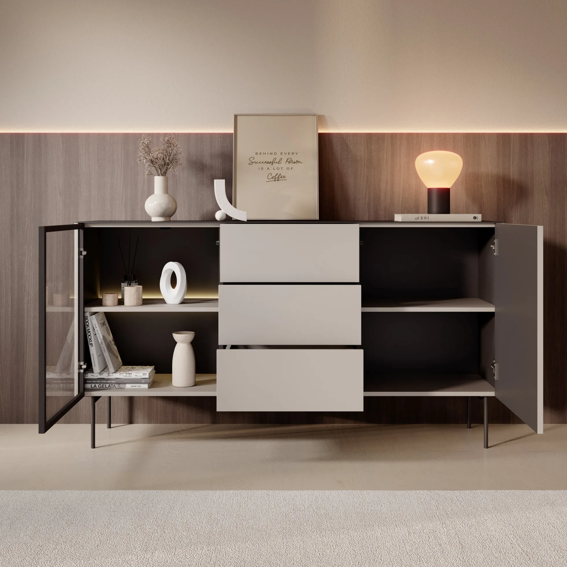 Okari - Dressoir - Beige - 157x39x84 cm