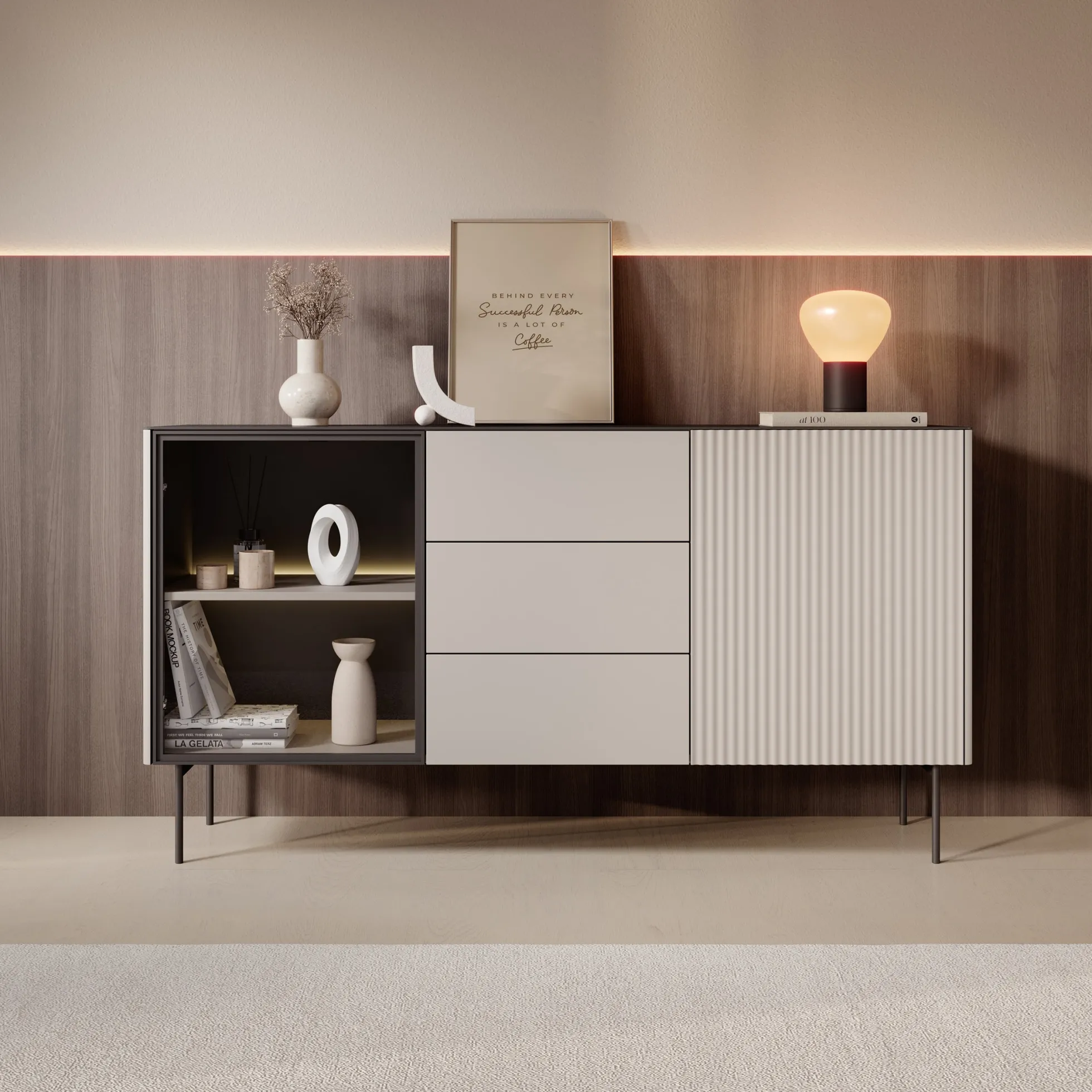 Okari - Dressoir - Beige - 157x39x84 cm