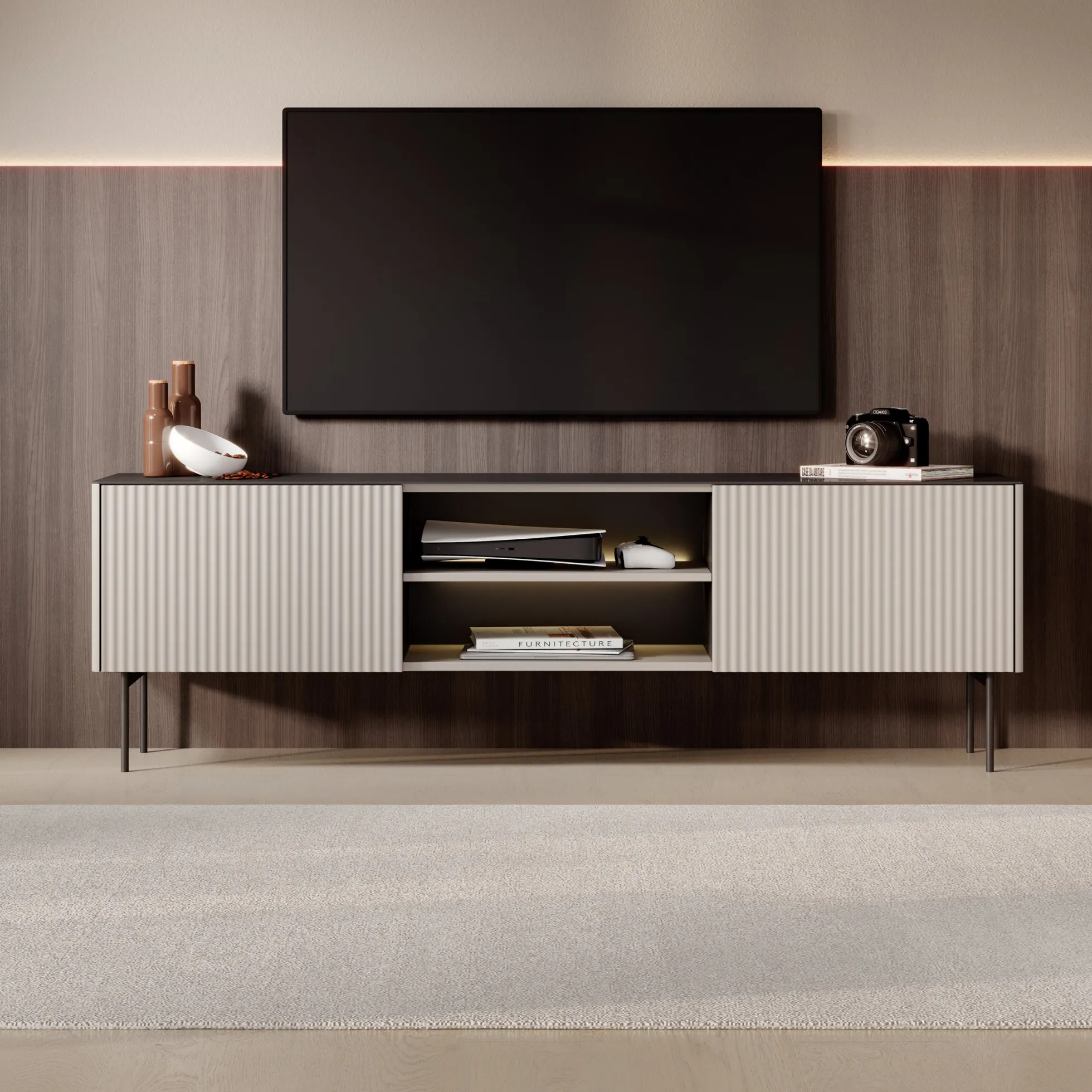 Okari - TV-Meubel - Beige - 180x39x57 cm