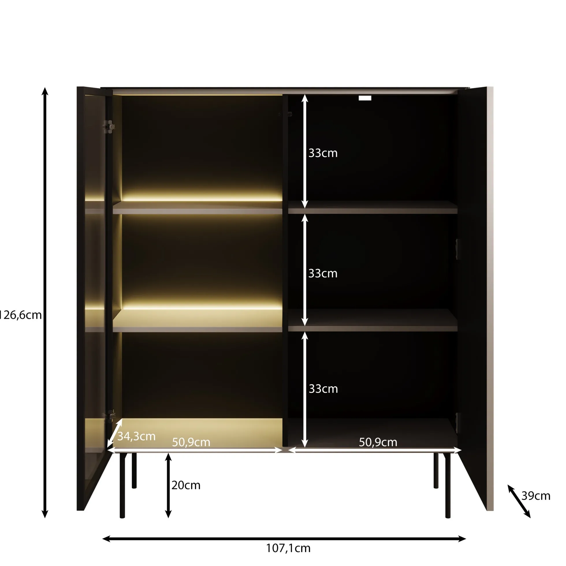 Okari - Vitrinekast - Beige - 107x39x127 cm