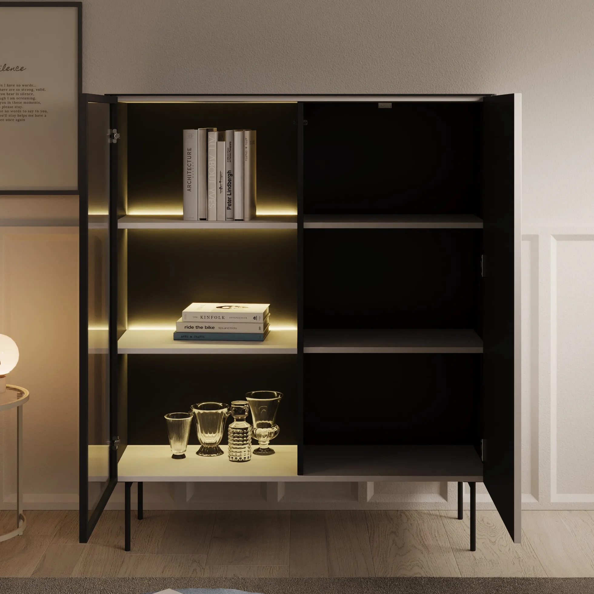Okari - Vitrinekast - Beige - 107x39x127 cm