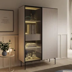 Okari - Vitrinekast - Beige - 107x39x167 cm