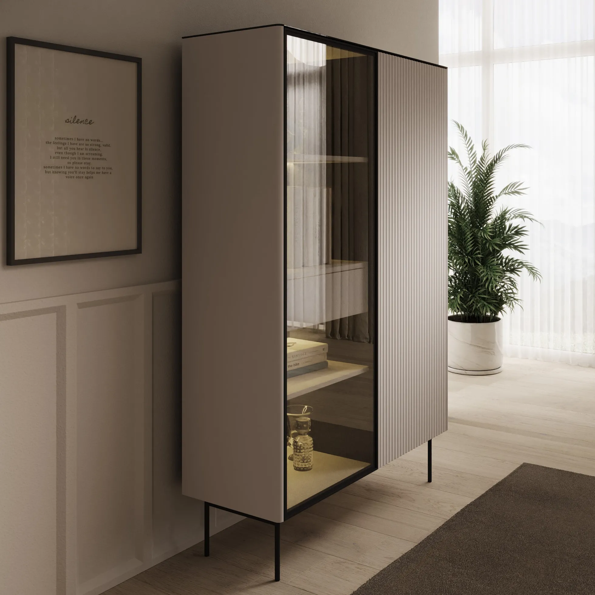 Okari - Vitrinekast - Beige - 107x39x167 cm