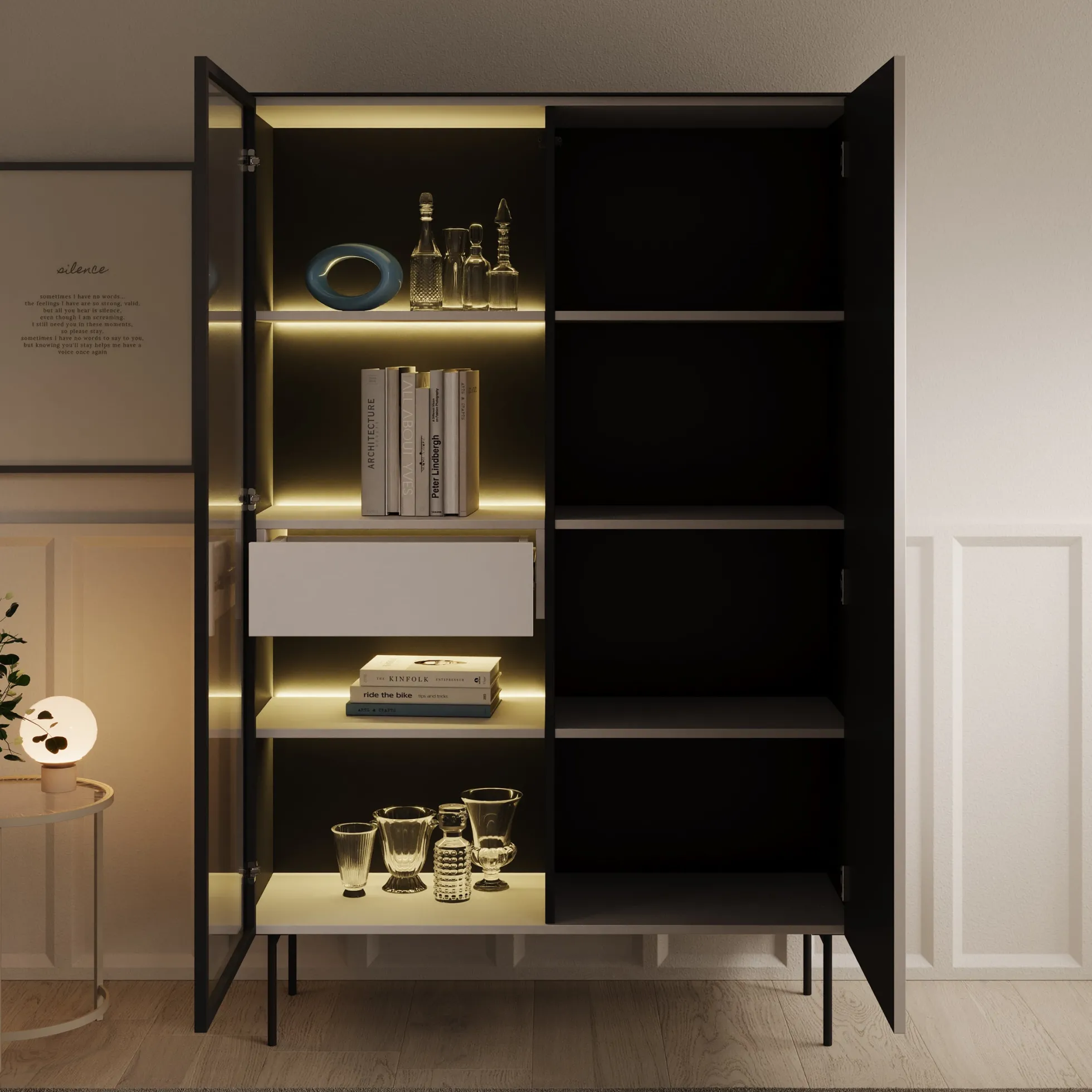 Okari - Vitrinekast - Beige - 107x39x167 cm