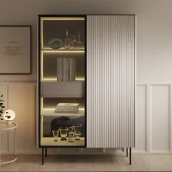 Okari - Vitrinekast - Beige - 107x39x167 cm