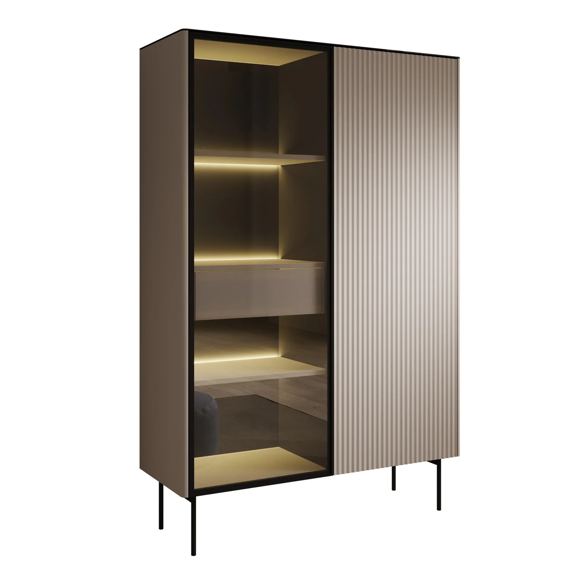 Okari - Vitrinekast - Beige - 107x39x167 cm