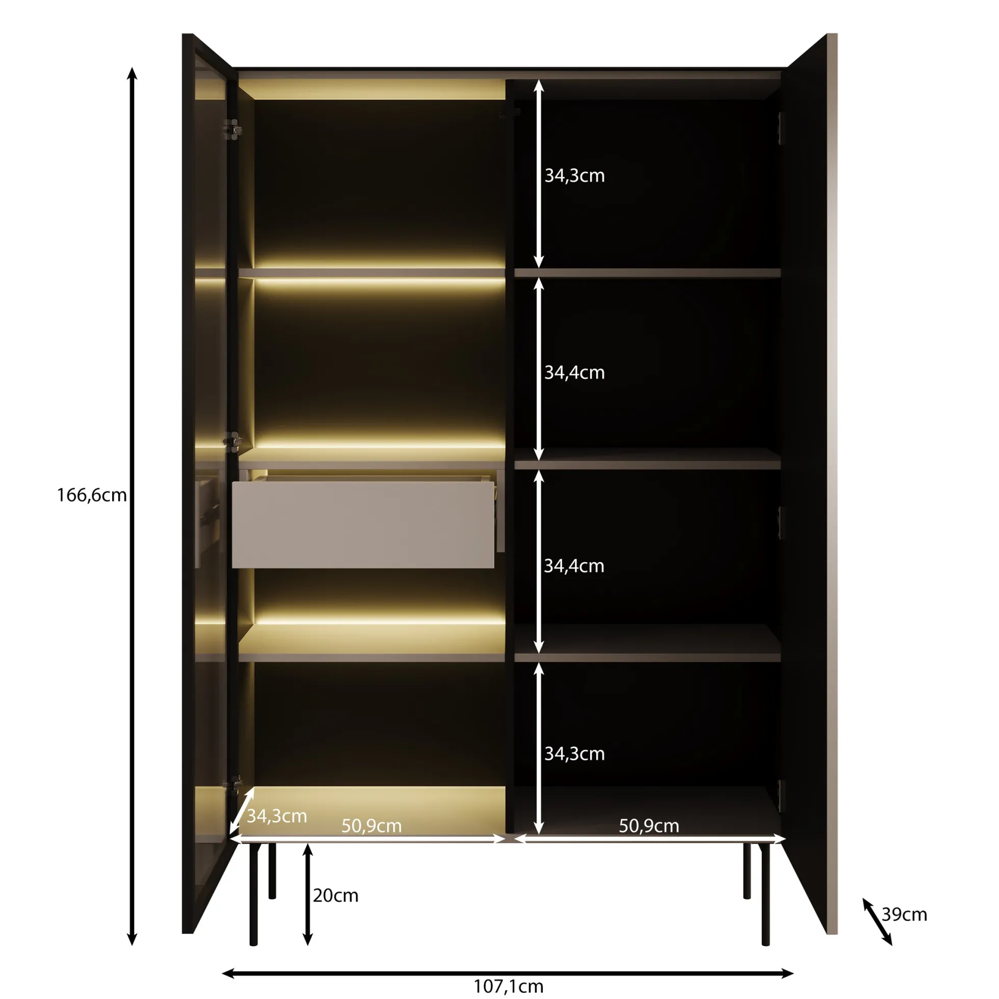 Okari - Vitrinekast - Beige - 107x39x167 cm