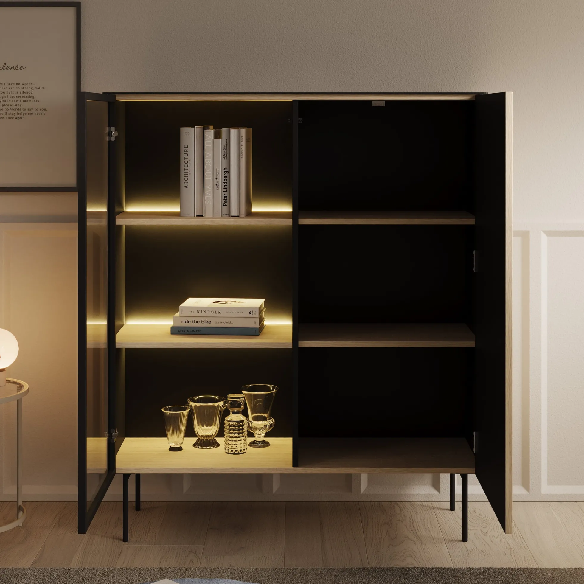 Okari - Vitrinekast - Eikenpatroon - 107x39x127 cm