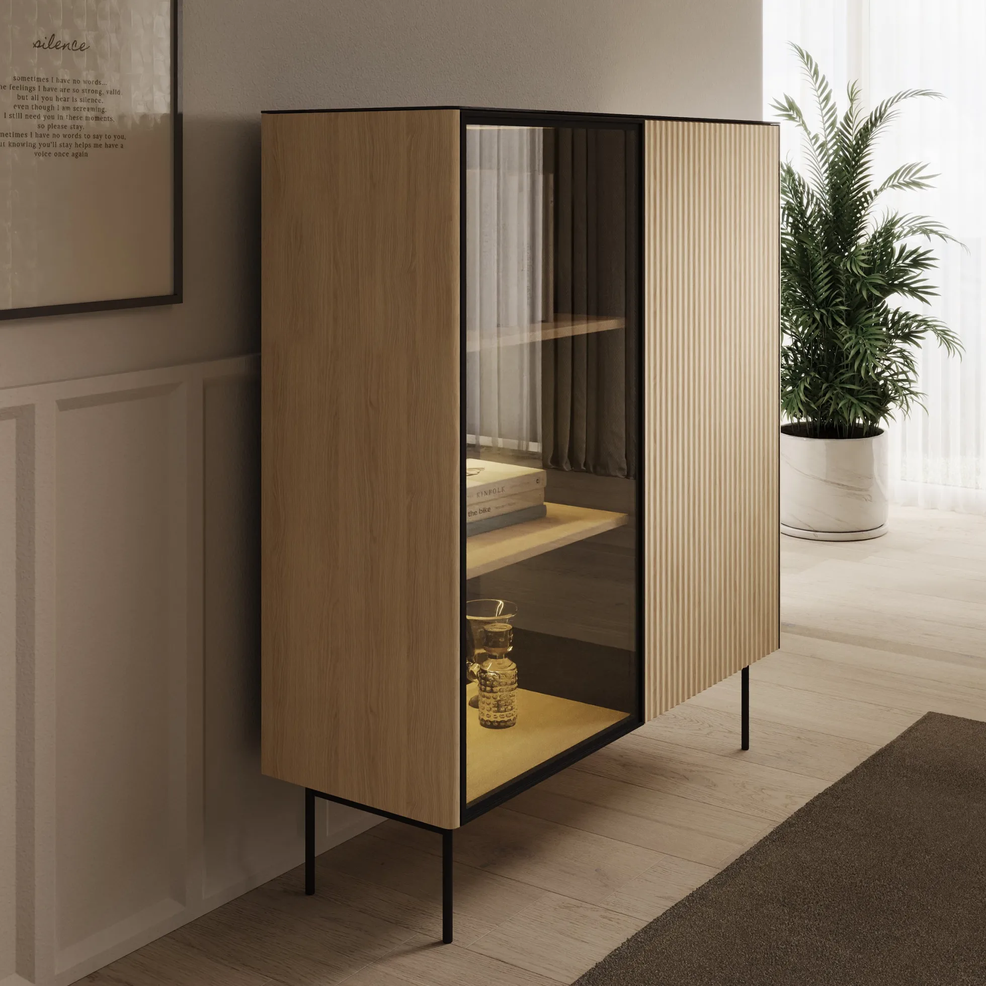 Okari - Vitrinekast - Eikenpatroon - 107x39x127 cm