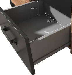 Olivia - Dressoir - Zwart/eiken - 147x43x79 cm