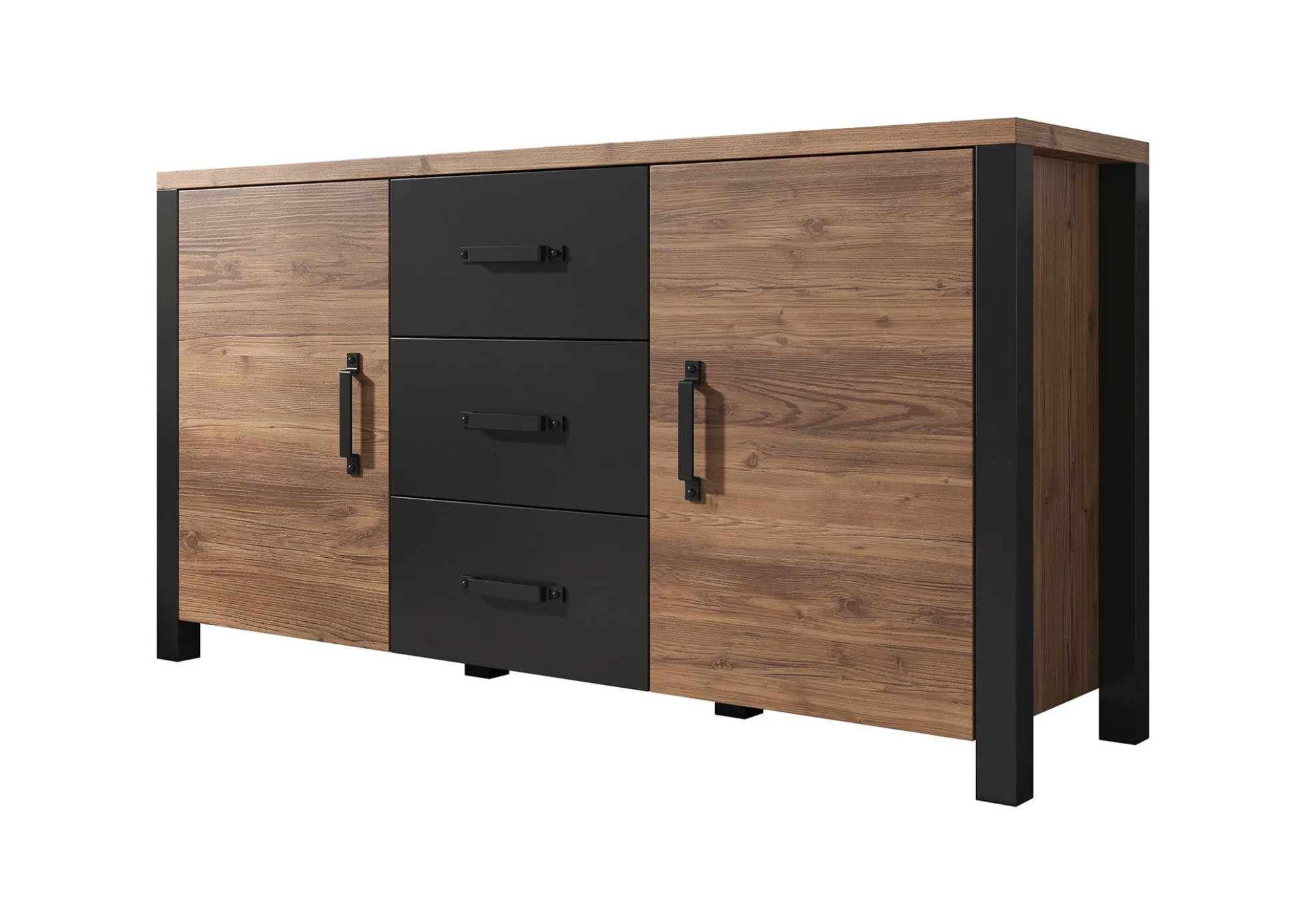 Olivia - Dressoir - Zwart/eiken - 147x43x79 cm