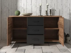 Olivia - Dressoir - Zwart/eiken - 147x43x79 cm