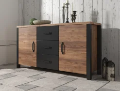 Olivia - Dressoir - Zwart/eiken - 147x43x79 cm