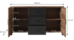 Olivia - Dressoir - Zwart/eiken - 147x43x79 cm