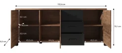 Olivia - Dressoir - Zwart/eiken - 192x43x79 cm