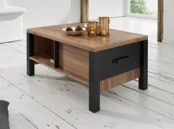 Olivia - Salontafel met lade - Zwart/eiken