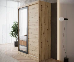 Olly - Kledingkast met schuifdeuren - Eiken - 139x61x205 cm