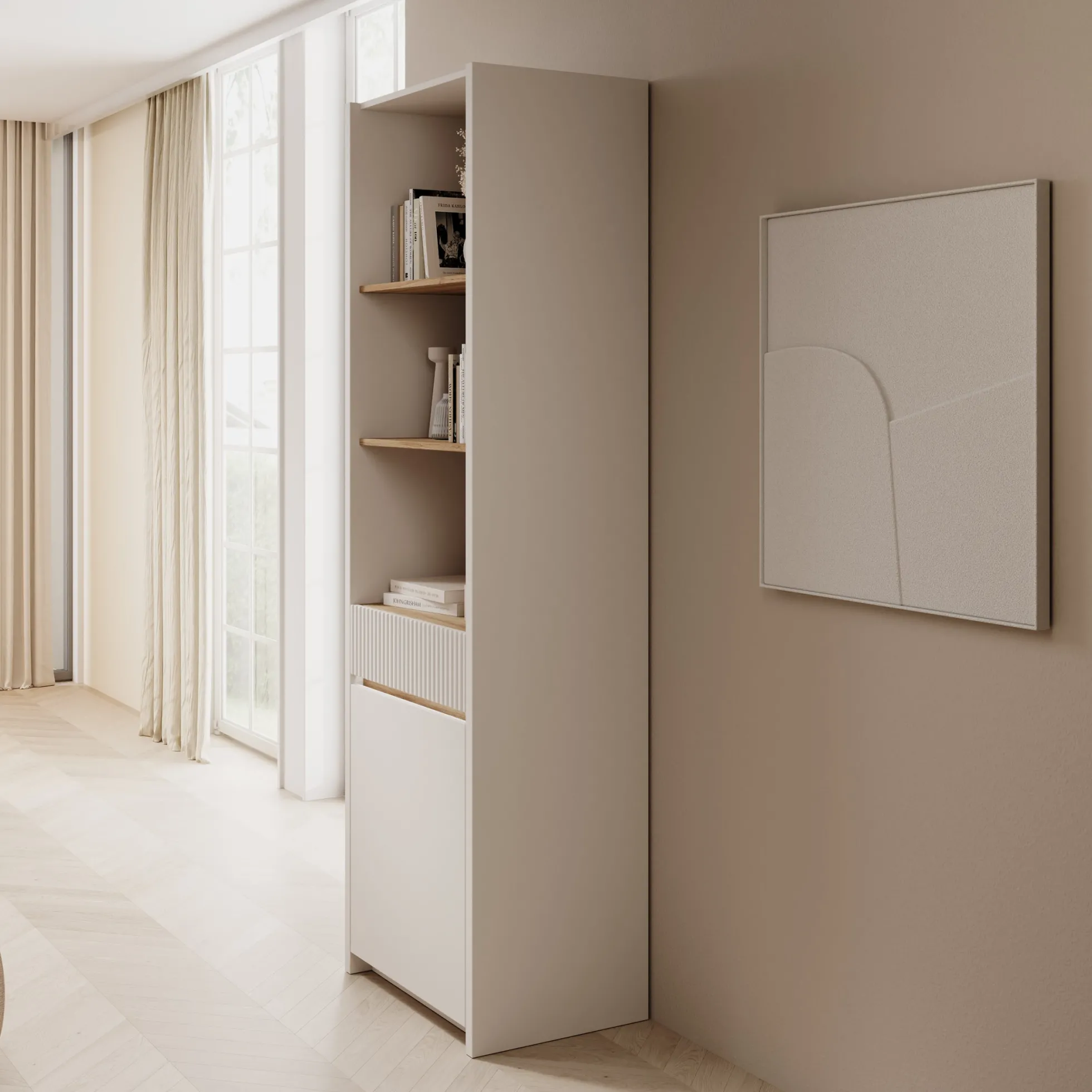 Orlano - Boekenkast - Beige - 61x42x197 cm