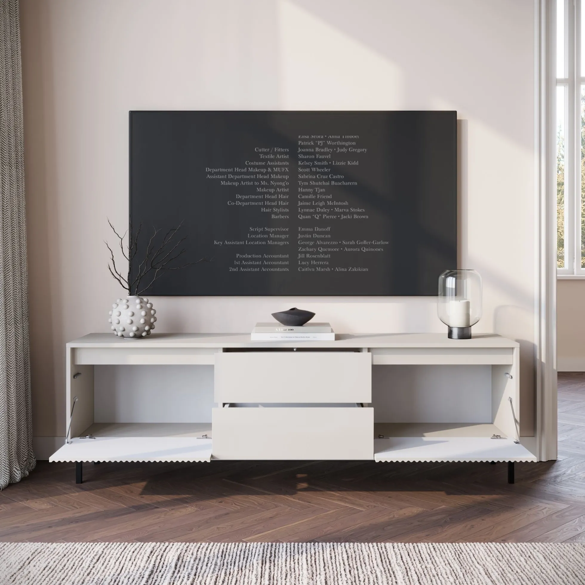 Orvana 2 - TV-Meubel met 2 deuren - Beige - 174x40x60 cm