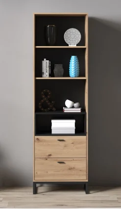 Ozzy - Boekenkast - Eiken/zwart - 60x40x202 cm