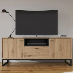 Ozzy - TV-Meubel met 2 deuren - Eiken/zwart - 135x40x55cm