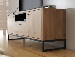 Ozzy - TV-Meubel met 2 deuren - Eiken/zwart - 135x40x55cm