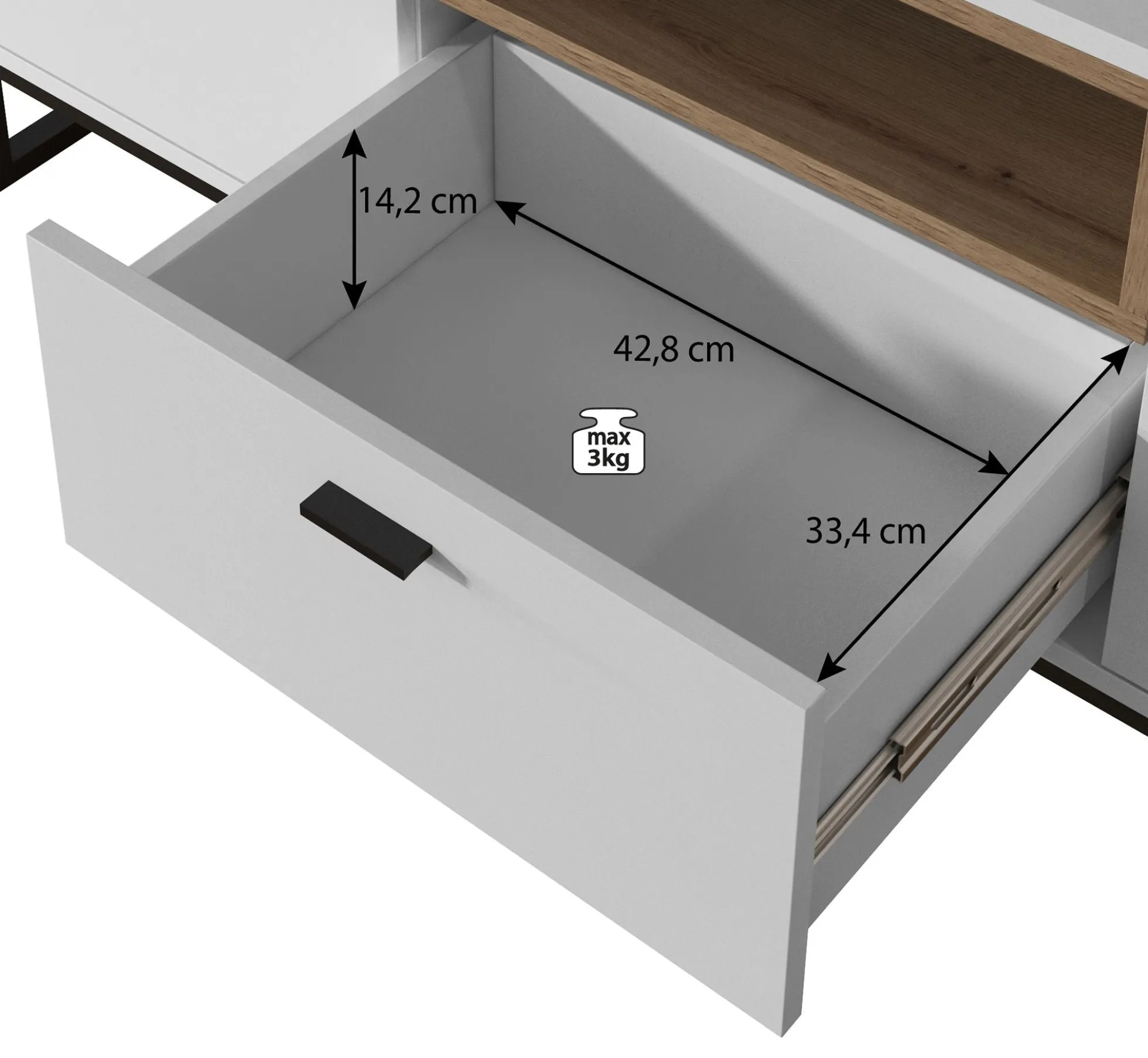 Ozzy - TV-Meubel met 2 deuren - Eiken/zwart - 135x40x55cm