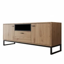 Ozzy - TV-Meubel met 2 deuren - Eiken/zwart - 135x40x55cm
