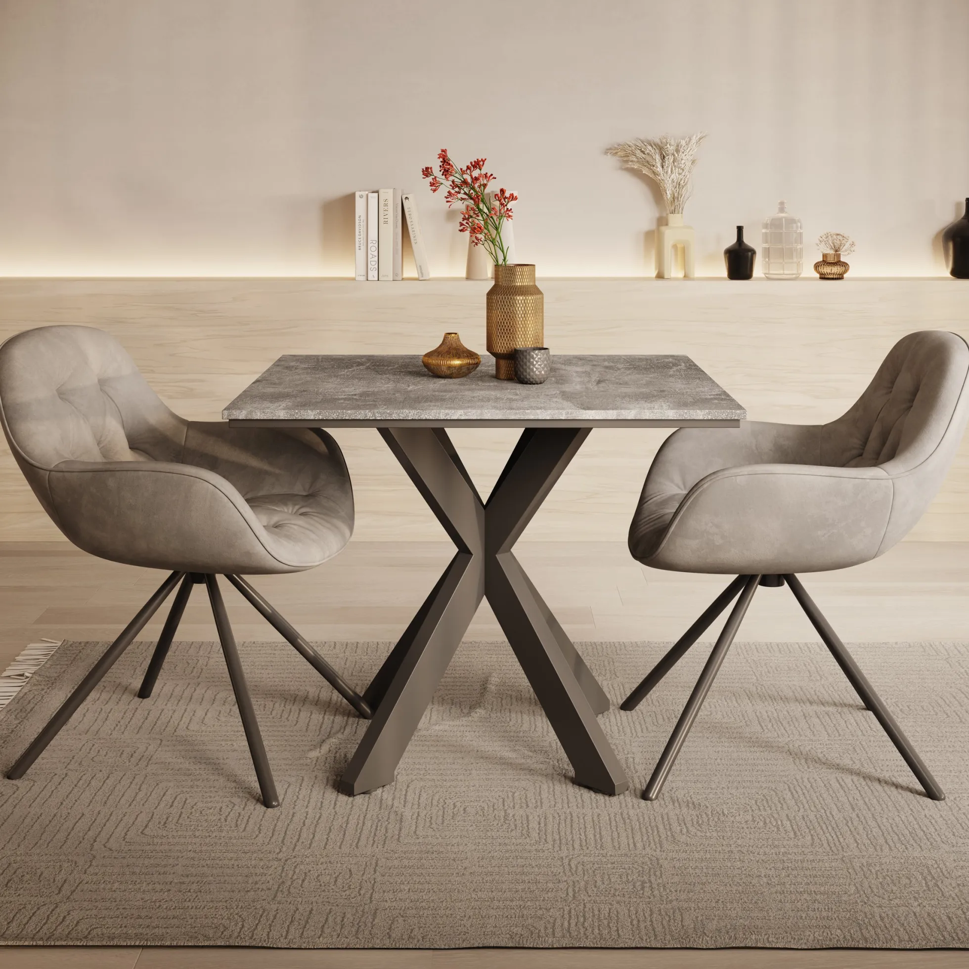 Pacey - Eetkamertafel - Betonlook - 90x90x74 cm