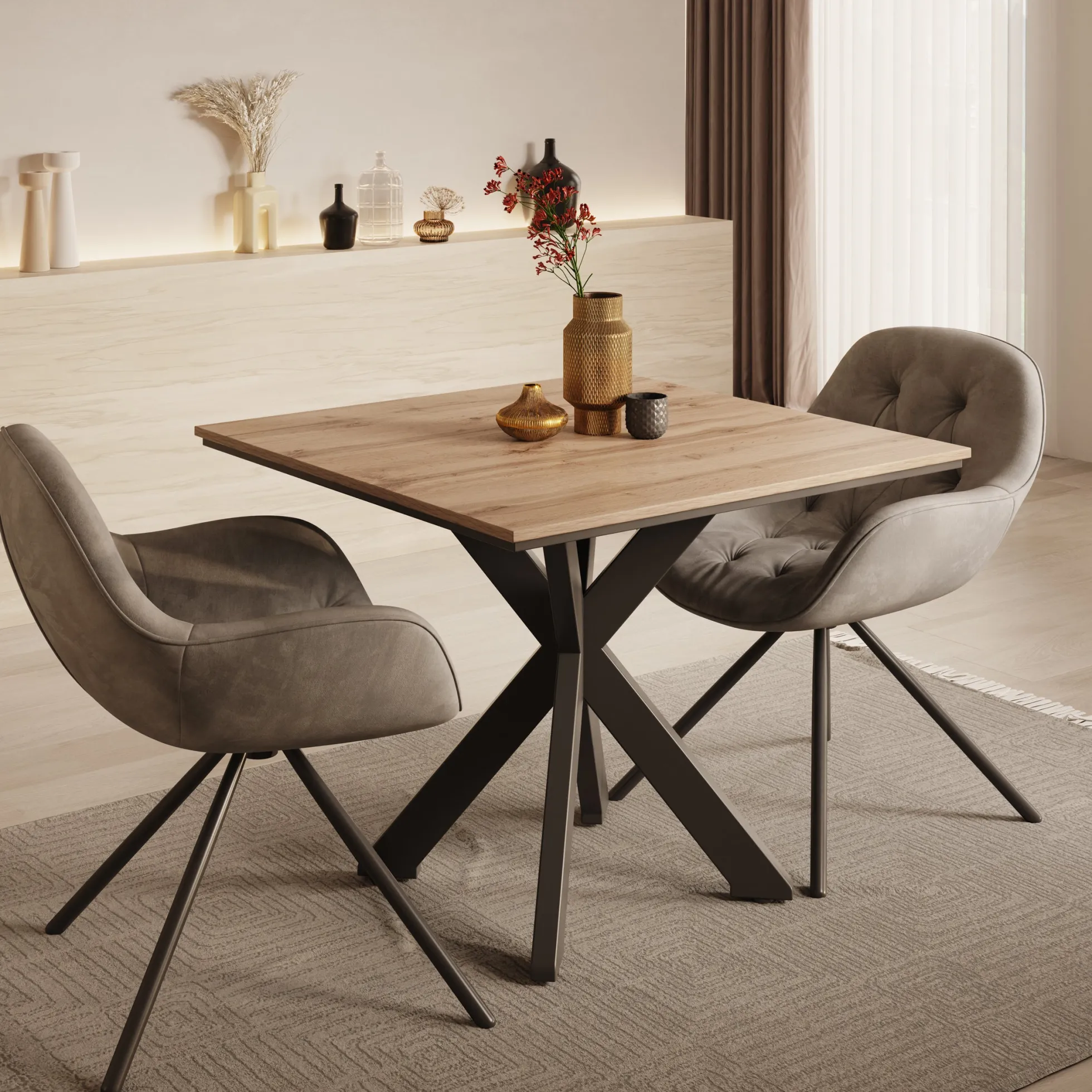 Pacey - Eetkamertafel - Eiken - 90x90x74 cm