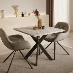 Pacey - Eetkamertafel - Wit marmerlook - 90x90x74 cm