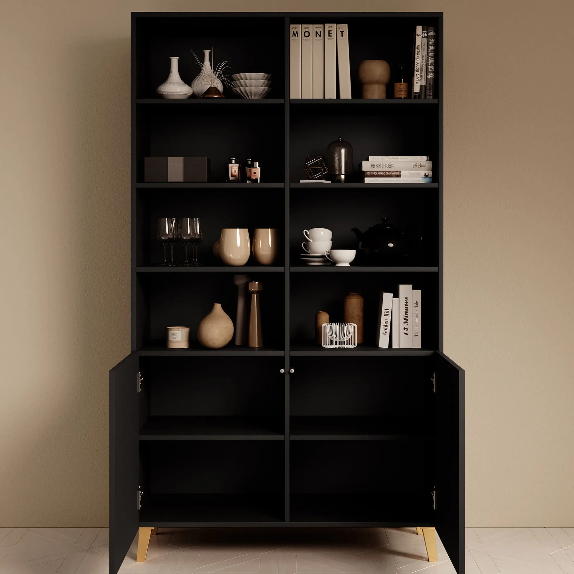 Palamos - Boekenkast - Mat zwart - 100x40x177 cm