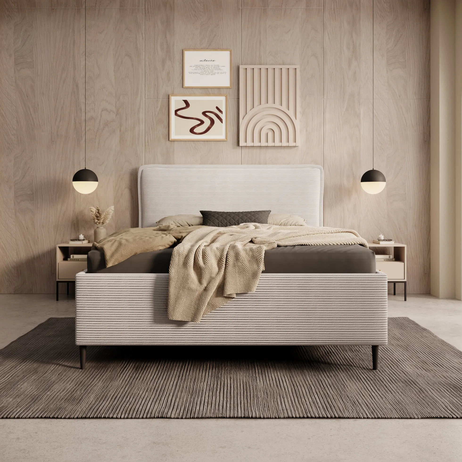 Palawan - Tweepersoonsbed - Ribstof beige - 140x200 cm