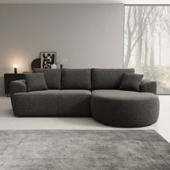 Palladio - Hoekbank 3-zits met chaise longue - Stof zwart - Rechts