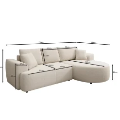 Palladio - Hoekbank 3-zits met chaise longue - Stof zwart - Rechts