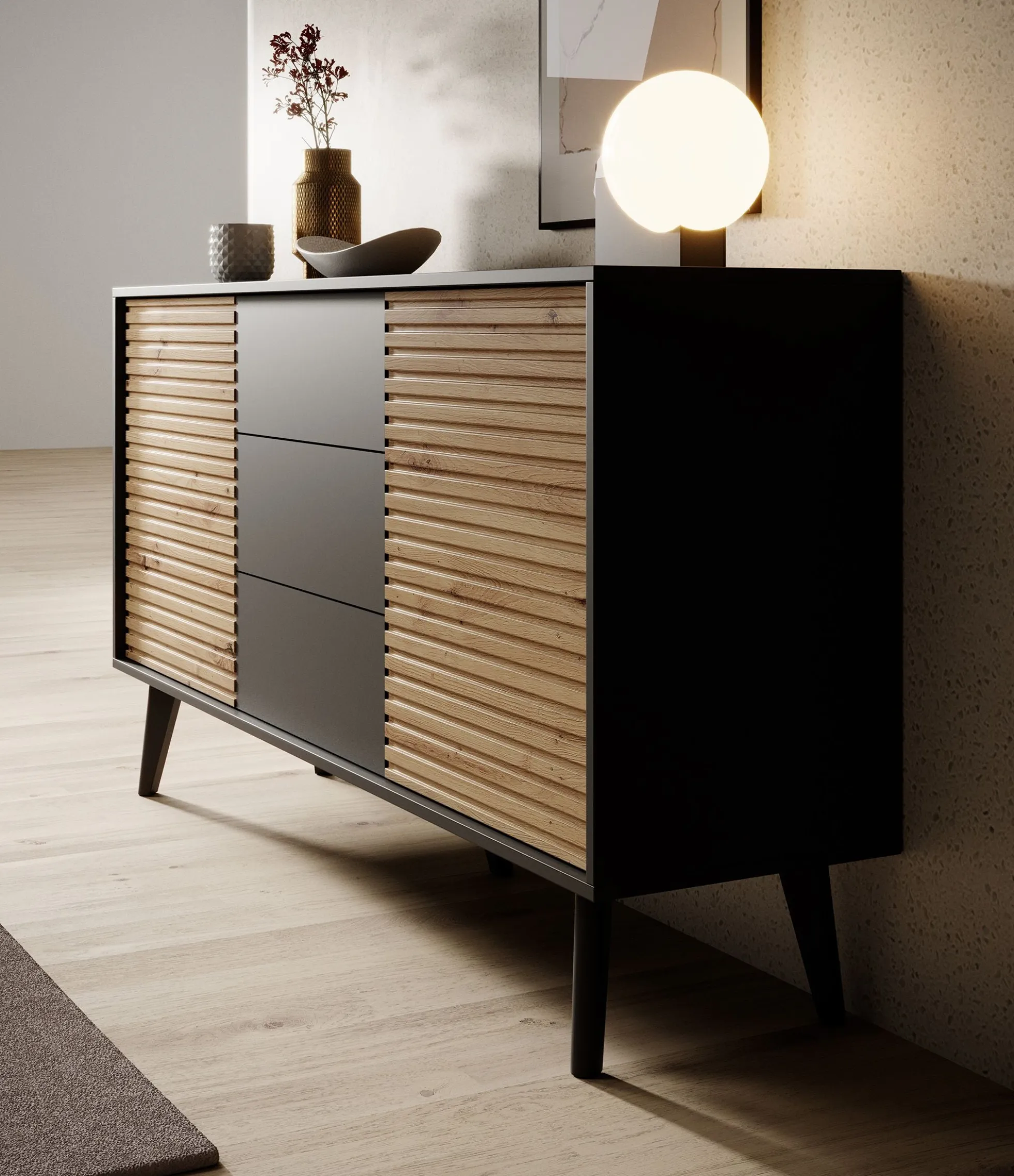 Palladium 3 - Dressoir - Eiken/zwart - 154x39x83 cm