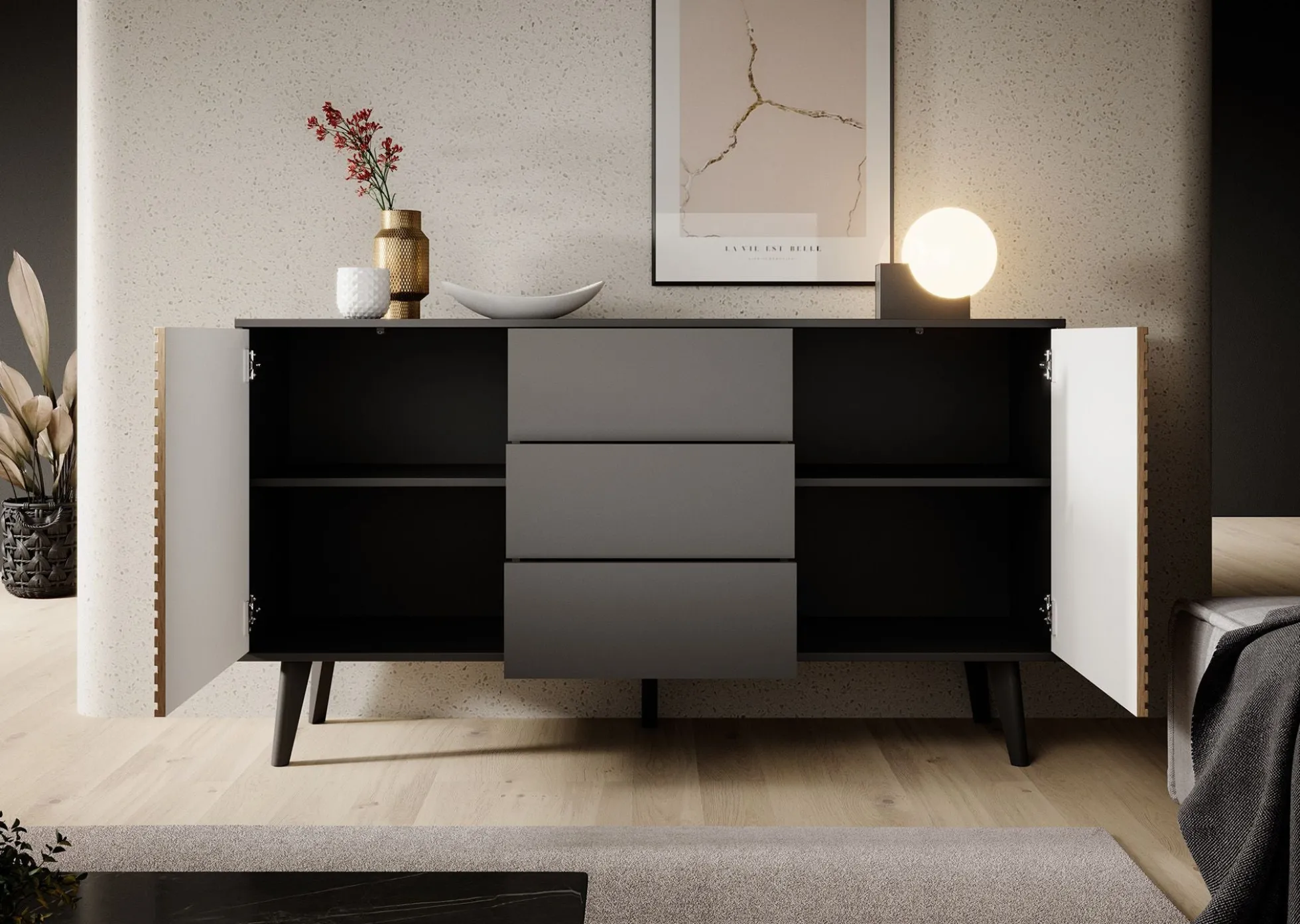 Palladium 3 - Dressoir - Eiken/zwart - 154x39x83 cm