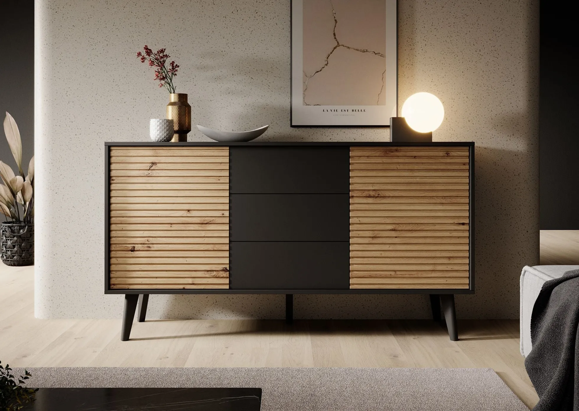 Palladium 3 - Dressoir - Eiken/zwart - 154x39x83 cm