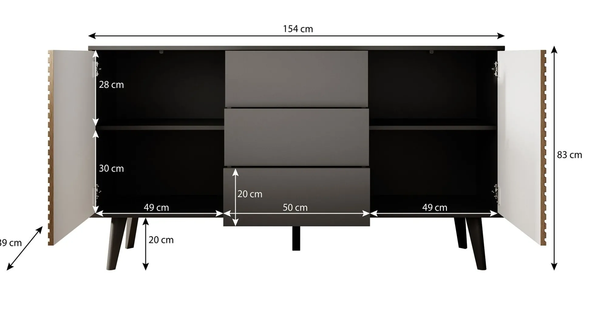Palladium 3 - Dressoir - Eiken/zwart - 154x39x83 cm