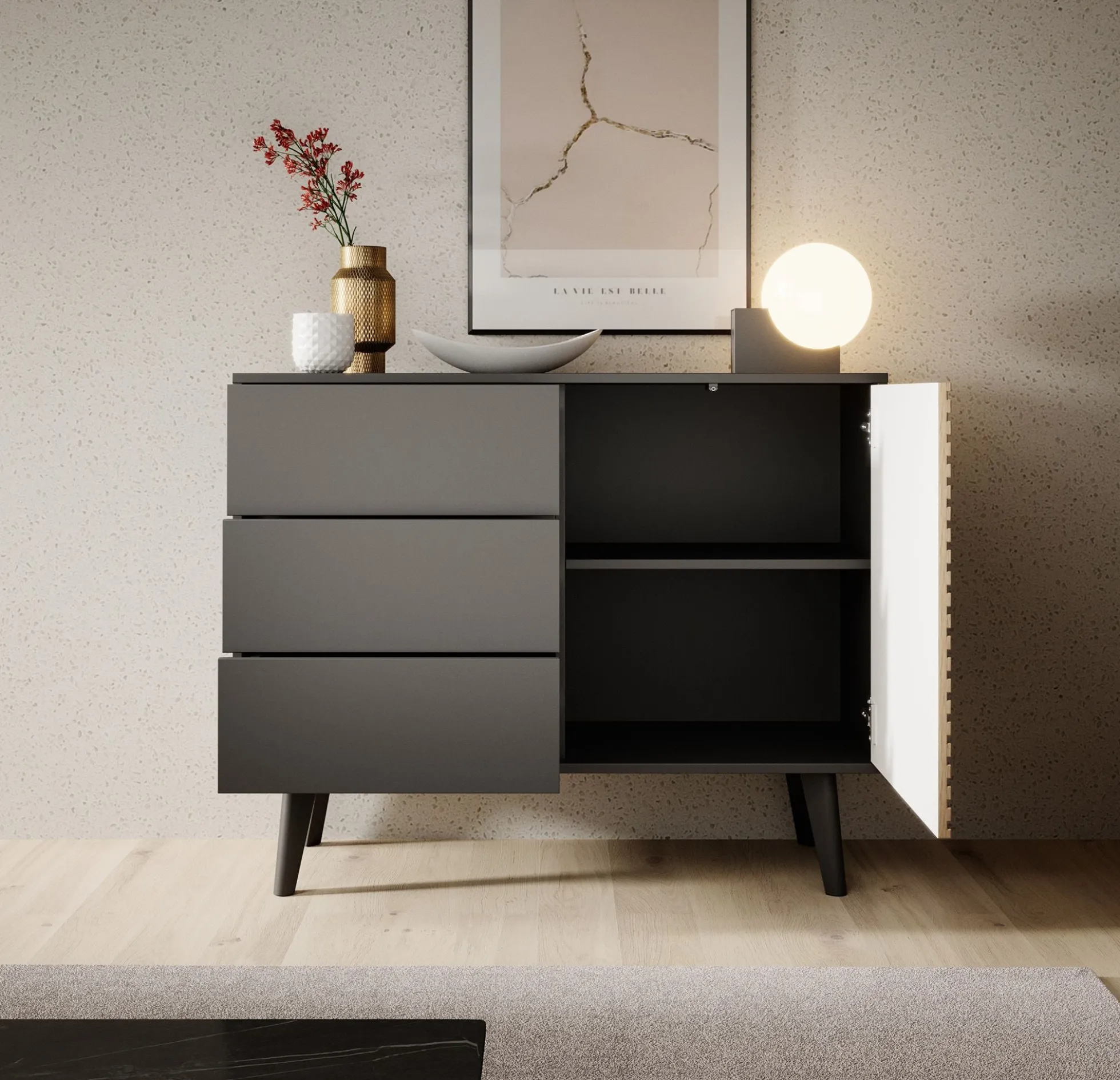 Palladium - Dressoir - Eiken/zwart - 104x39x83 cm