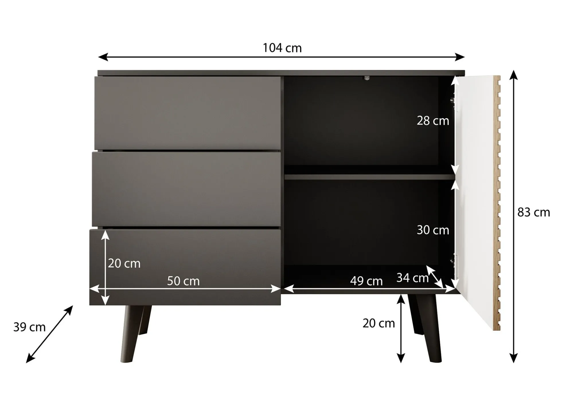 Palladium - Dressoir - Eiken/zwart - 104x39x83 cm