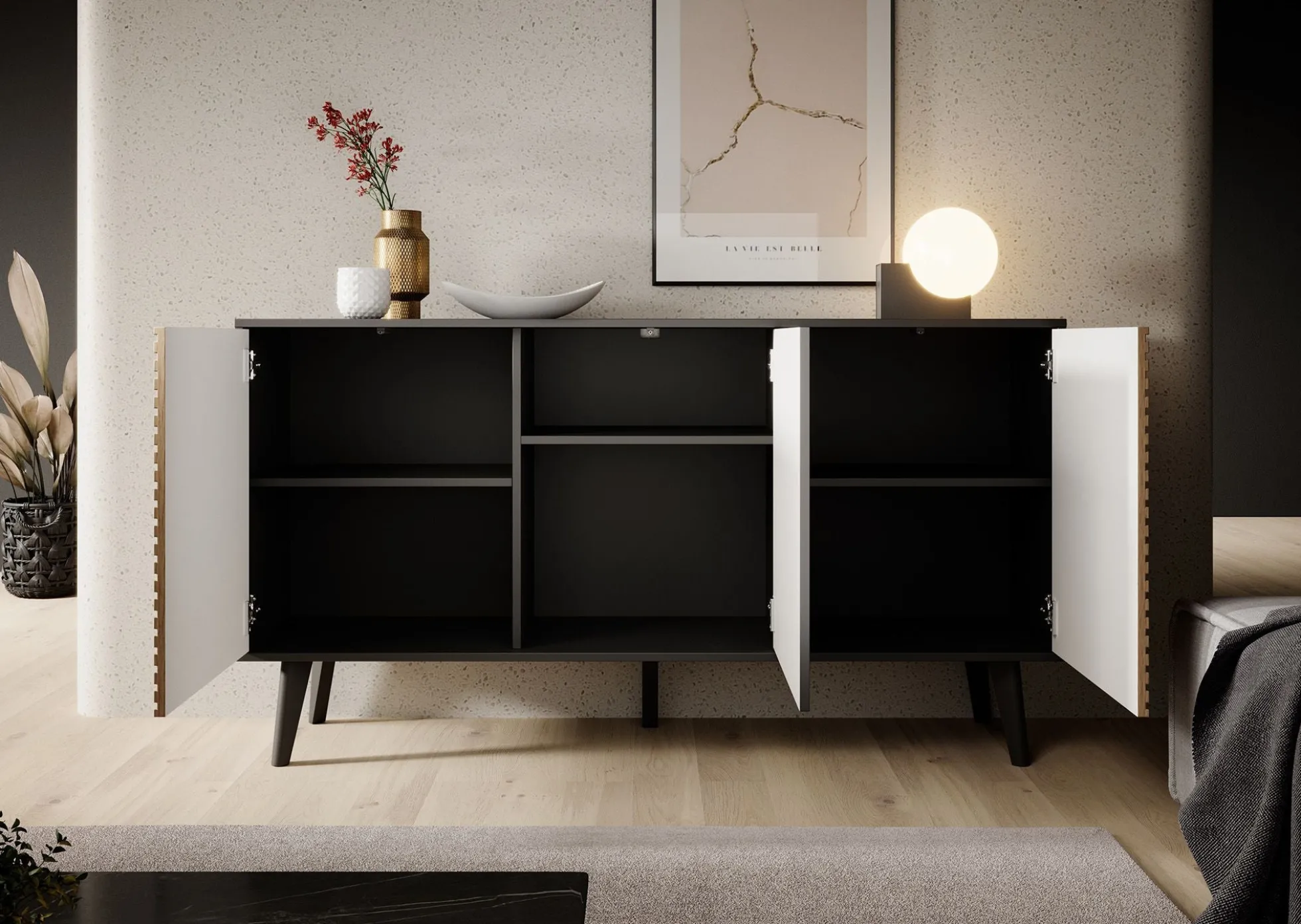 Palladium - Dressoir - Eiken/zwart - 154x39x83 cm