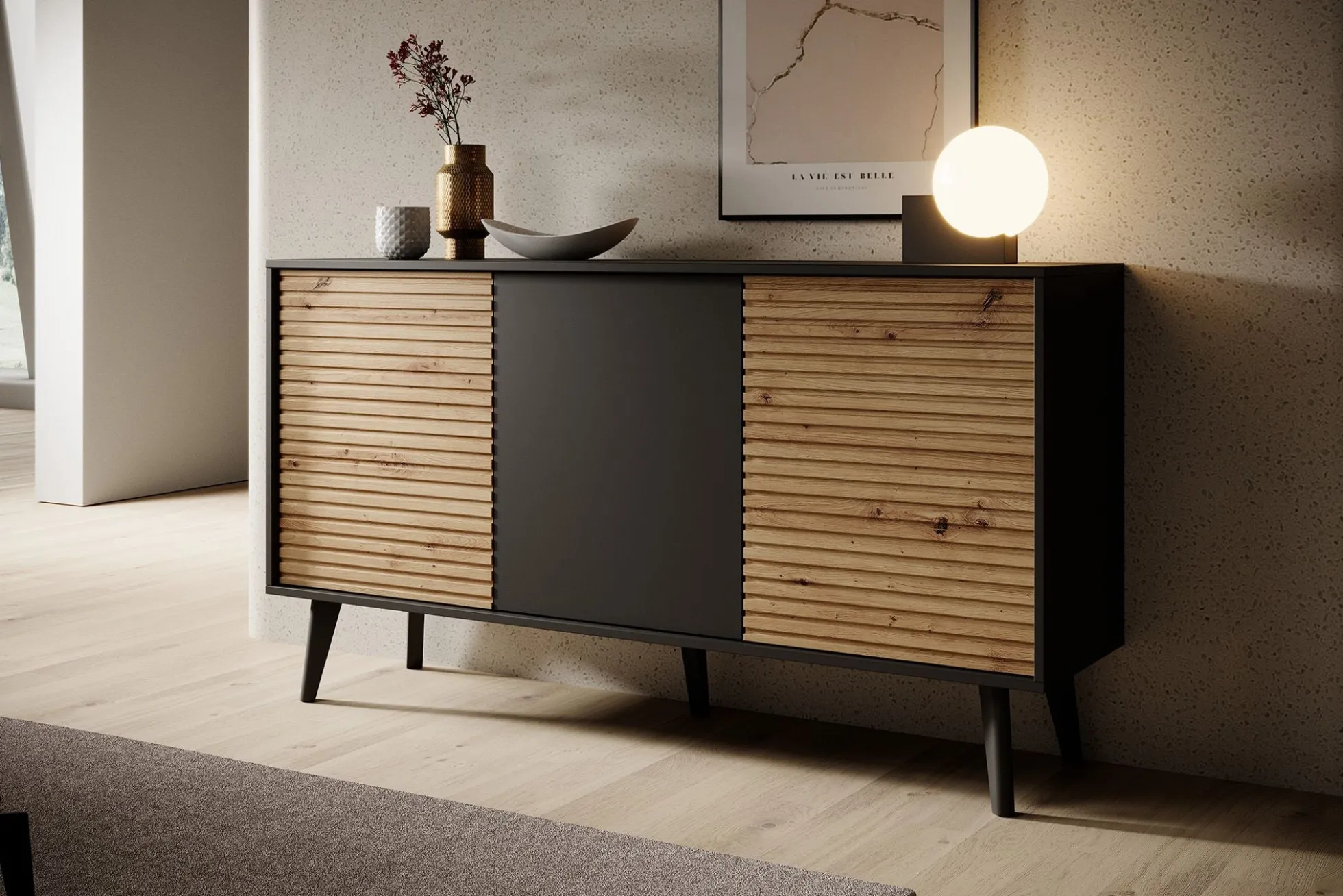 Palladium - Dressoir - Eiken/zwart - 154x39x83 cm